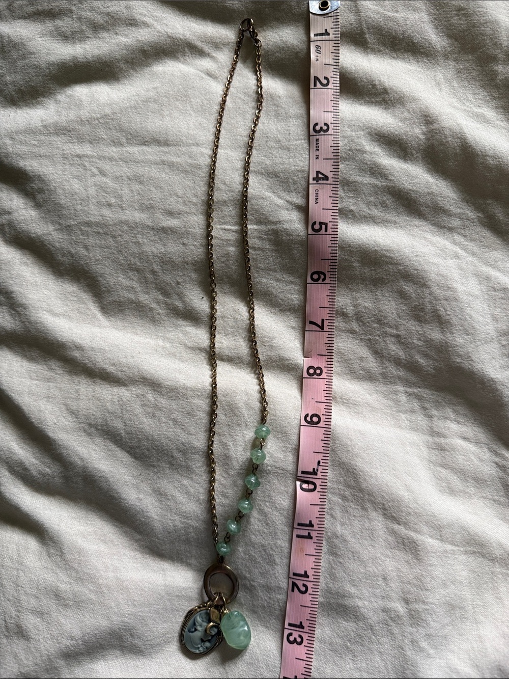 Light Green Bead Necklace with Charm Pendant - Women Jewelry